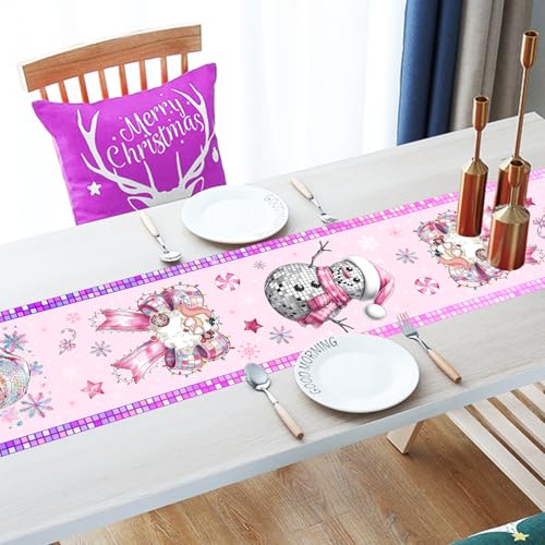 Disco Ball Christmas Table Runner - Santa Claus Bow Holiday Decor