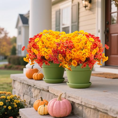 Fall Mix Artificial Outdoor Fall Flowers - UV-Resistant Autumn Porch Decor 16 PCS