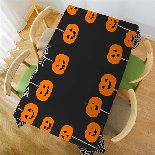 Halloween Pumpkin 52x70 Inch Oblong Tablecloth - Spiders & Web Farmhouse Decor