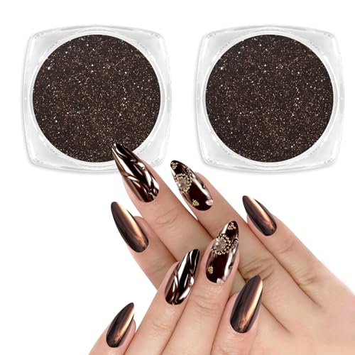 Allstarry Brown Chrome Nail Powder 2pcs Mirror Effect Glitter - C-Dark Coffee