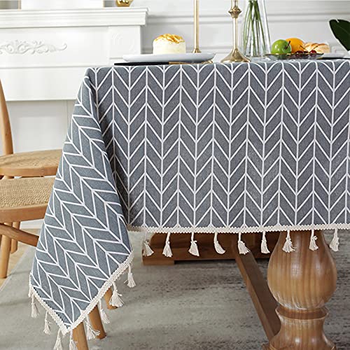 102x55 Inch Cotton Linen Tablecloth Large Rectangular Striped Wrinkle-Free Dining Cover