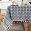 102x55 Inch Cotton Linen Tablecloth Large Rectangular Striped Wrinkle-Free Dining Cover