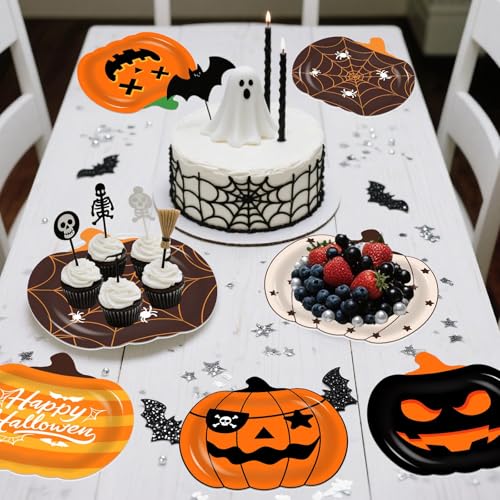 Halloween Pumpkin Paper Plates - 60 Disposable Party Tableware for Halloween Decorations