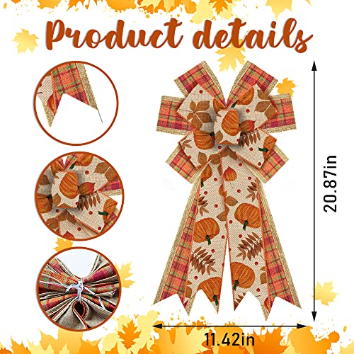 Large Fall Pumpkin Wreath Bow with Pumpkin Leaves - Style 1 - Thanksgiving Door Decor