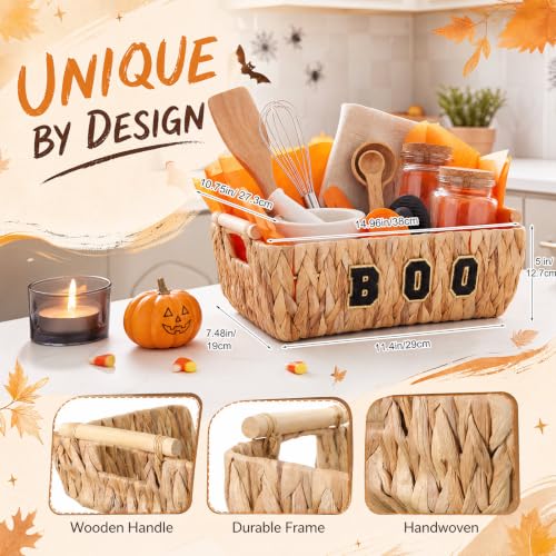 Halloween Boo Basket Water Hyacinth Woven Trick-or-Treat Trapezoid
