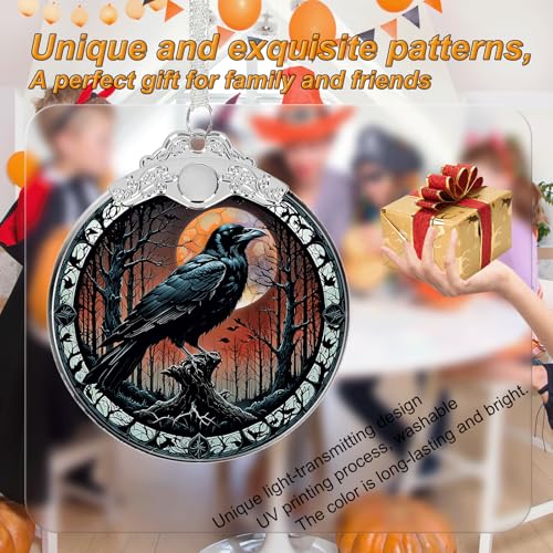 Crow Under Moonlight Holiday Ornament - Christmas & Halloween Glass Decoration - Gift Idea