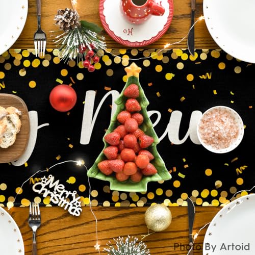 Polka Dot Happy New Year Table Runner 13x72 Inch Kitchen Dining Decor