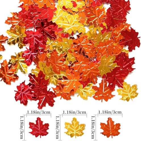 Fall Maple Leaf Confetti - 270 Pcs Autumn Table Scatter for Thanksgiving & Halloween