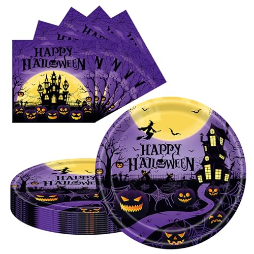 Halloween Party Dessert Plates and Napkins Set - 40 Pcs for 20 Guests
