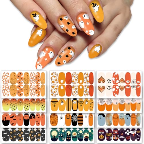 Halloween Nail Wraps Stickers Set - Spider Web & Spooky Designs, Modern Style