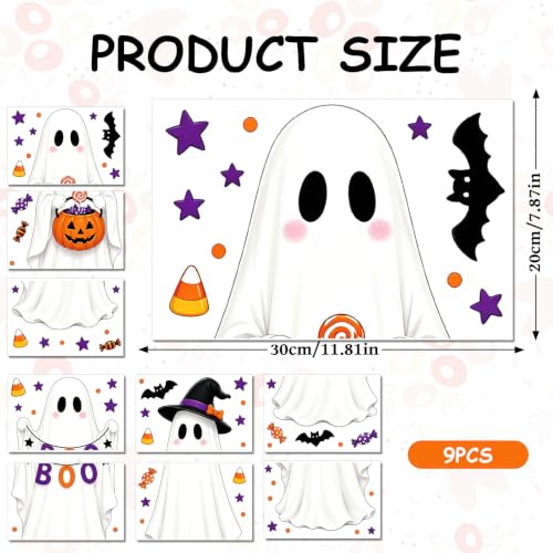 Ghost Halloween Static Window Clings - Reusable Indoor Decorations, 9 Pcs