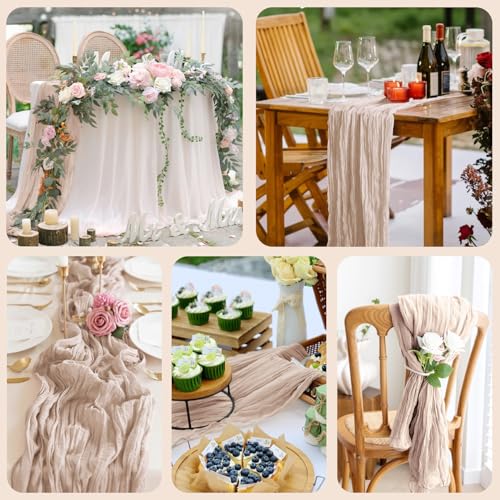 Nude Pink 12-Pack 10FT Cheesecloth Table Runners - Boho Rustic Elegant Decor