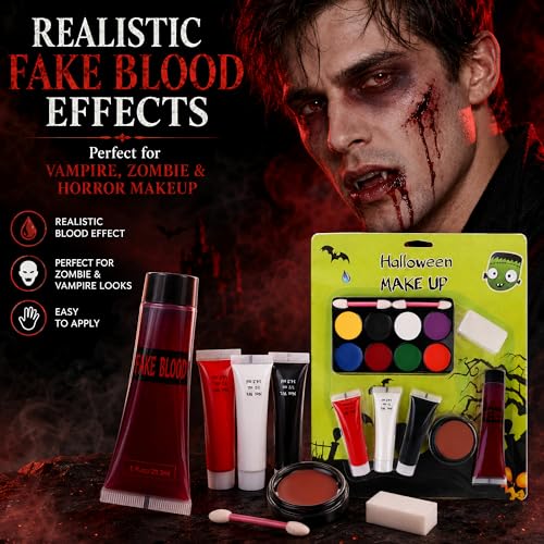 8-Color Halloween Face & Body Paint Kit with Fake Blood & Imitation Skin