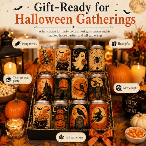Halloween Can Cooler Sleeves Set - Vintage Skeleton, Ghost & Spooky Designs (DD)