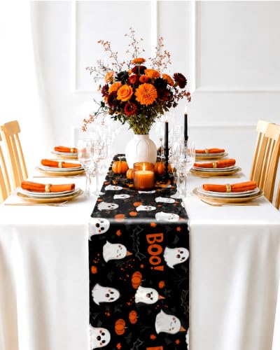Halloween Black Plastic Table Runner 14x108 Inches - 4 Pack, Water-Resistant & Disposable