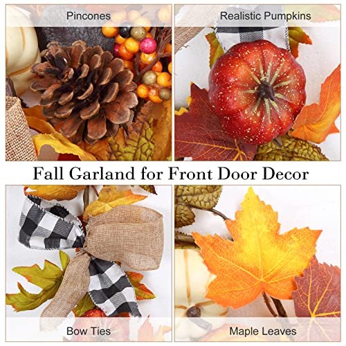 6 Ft Fall Garland Decor with Pumpkins Maple Leaves & Pine Cones for Indoor Outdoor Home Decoration