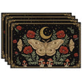 Black Poppy Moth & Moon Placemats Set of 4 - Floral Spring Table Mats