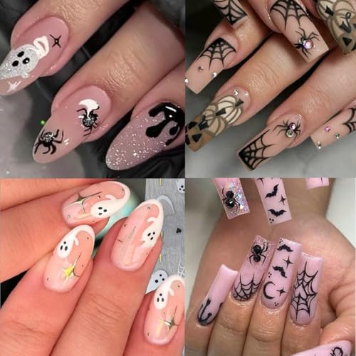 Halloween Nail Stickers-20 Sheets Rhinestones Ghost Pumpkins Web Spiders Glitter Spooky Decor
