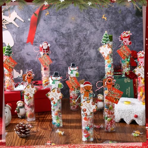 Christmas Candy Tubes Set with Lids - 24 Count, 150x34mm, Holiday Gift Packaging