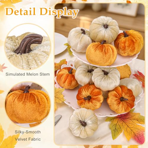 16 Pcs Faux Velvet Pumpkins Fall Harvest Decor Set - Rustic Autumn Colors