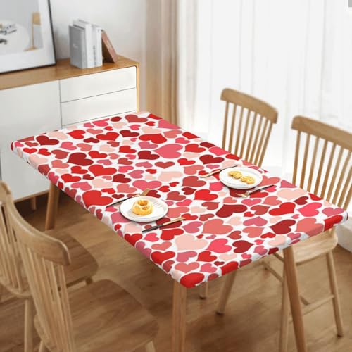 Waterproof Rectangle Elastic Edge Heart Shaped Tablecloth for Kitchen Dining 5FT