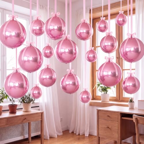 Pink Metallic Foil Balloons Set - 3 Sizes with Ribbons, Reusable Celebration Decor
