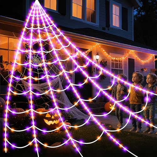 Halloween Spider Web Lights - 250 LED 16.4 Ft Outdoor Indoor Decoration with 8 Modes, Purple & Orange, Variation of THIS listing