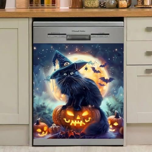 Farmhouse Cat Magnetic Dishwasher Cover - 23 x 26 Inches Halloween Kitchen Decor