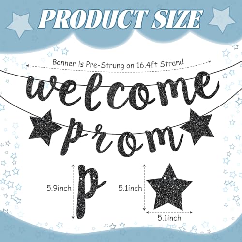 Black Glitter Prom Banner Decoration - Graduation Welcome Sign Party Decor