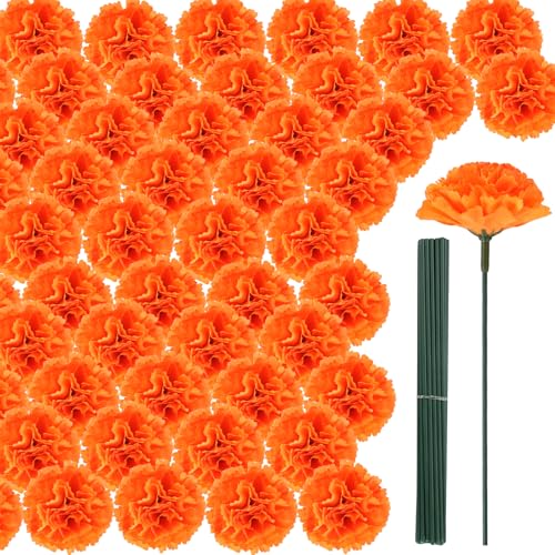 Artificial Marigold Flower Heads & Stems Bulk Set for Day of the Dead & Fall Decor