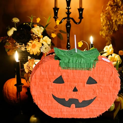 Pumpkin Piñata with Blindfold and Bat for Halloween Party - Variation of Pumpkin