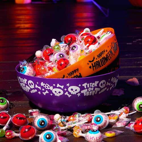 Halloween Candy Bowls Set - 3 Plastic Trick or Treat Dish with Ghost, Spider, Skull Designs