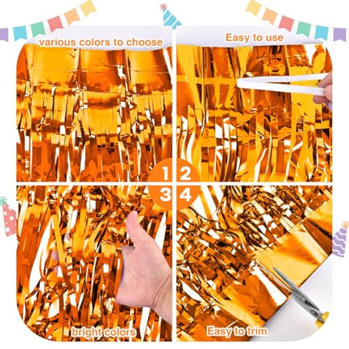 Morcheiong Orange Foil Fringe Tinsel Table Skirts - 2 Pack for Rectangle Tables - Party Decorations
