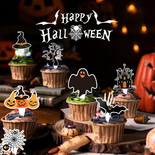 Halloween Cupcake Toppers & Cake Decorations Set 73 Pieces Ghost Pumpkin Bat Witches