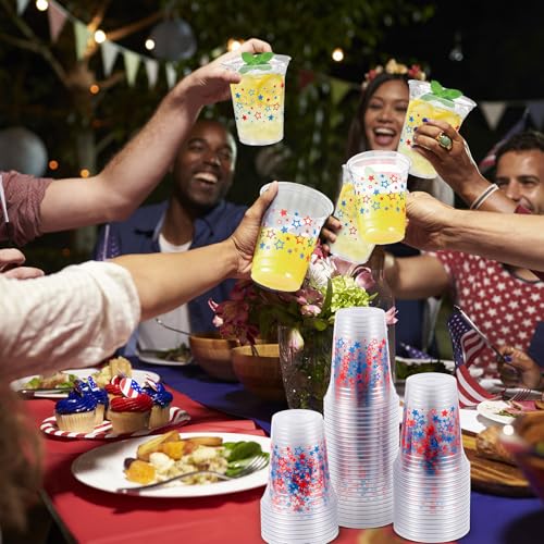 Blue Patriotic 12 oz Disposable Plastic Cups - 50 Pack for 4th of July & Independence Day Parties