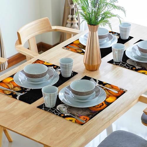 Halloween Placemat Set of 4 - Spooky Ghosts Pumpkins Cats Bats Web Table Mats
