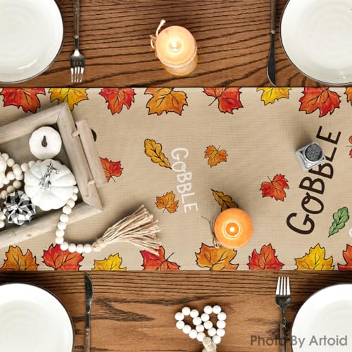 Turkey Give Thanks Thanksgiving Table Runner 13x72 Inch Fall Autumn Kitchen Decor Brown