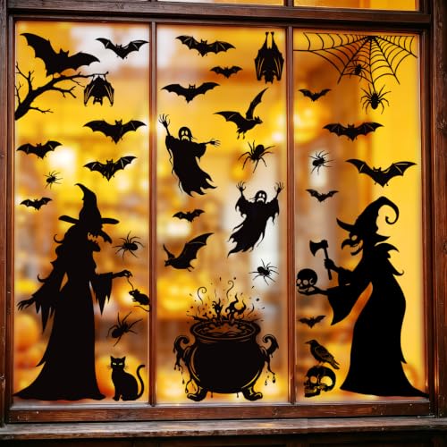 Halloween Large Window Clings Witch & Spooky Scene Set - Evil Pumpkins Variation