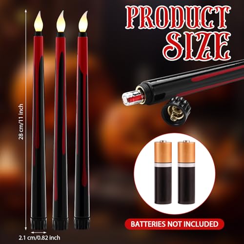 Halloween Black Bloody Flameless Taper Candles Set - 11 Inch, 6 Pack