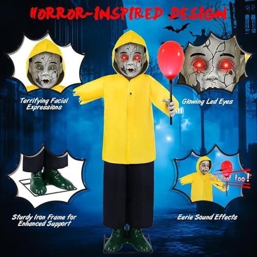 4FT Life Size Creepy Zombie Boy Halloween Animatronic Prop - Outdoor Indoor Decoration