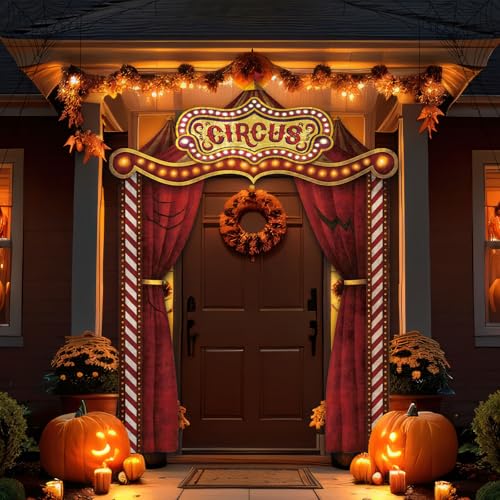 Halloween Circus Tent Banner Decorations - Creepy Carnival Party Backdrop