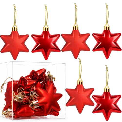Red 1.8 Inch Christmas Star Ornaments - 12 Pack Lightweight & Durable Holiday Decor