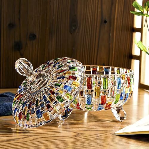 Colorful Hand-Painted Crystal Candy Jar with Lid - 24 oz, Christmas Decor