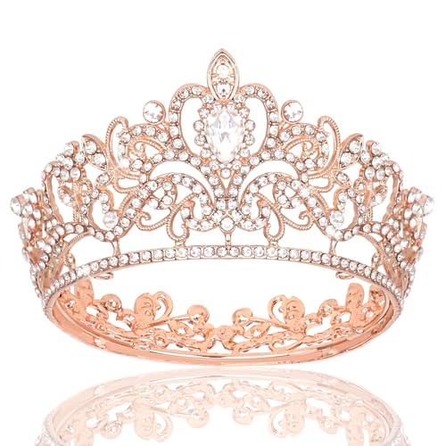 Rose Gold Crystal Crown Hair Accessories for Weddings & Parties - Small Bridal Tiara