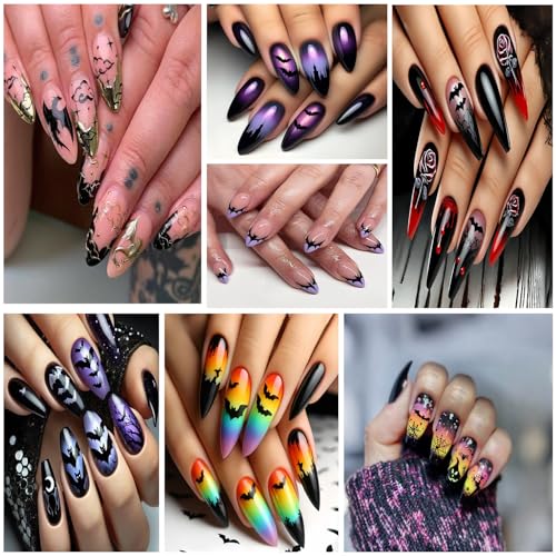Halloween Nail Art Stickers - Gold Silver Bat 3D Self-Adhesive Decals for Manicure