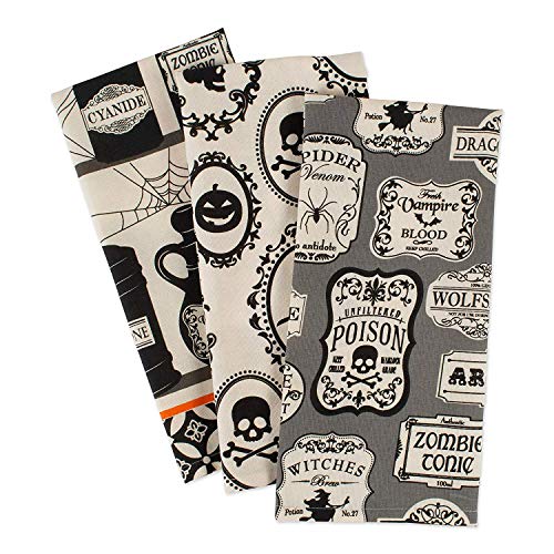 Halloween Hand Towels Set - Spooky & Fun Cotton Dishtowels, 3 Pack, 18x28, Hocus Pocus Variation
