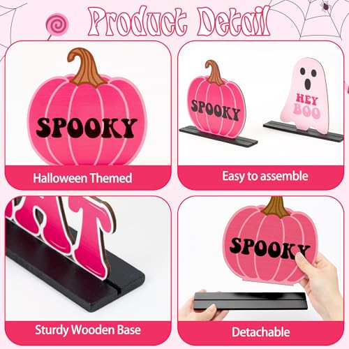 Pink Halloween Wooden Centerpieces Set - Trick or Treat Table Decor