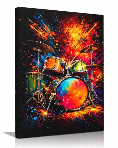 Drum Set Wall Art Canvas Print - 16x12 Inches Music Wall Decor - Variation: Drum Set / 16L x 12W
