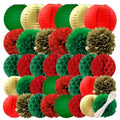 Christmas Decor Set with Paper Lanterns, Pompoms & Honeycombs – 36 Pieces