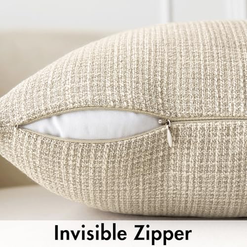 20x20 Inch Linen Throw Pillow Covers Set of 2 - Beige, Farmhouse & Modern Decor